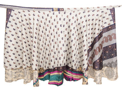 Sushila Vintage Art Silk Saree Magic Wrap Reversible Skirt Warli Print Dress