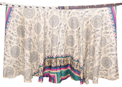 Sushila Vintage Art Silk Saree Magic Wrap Reversible Skirt Warli Print Dress