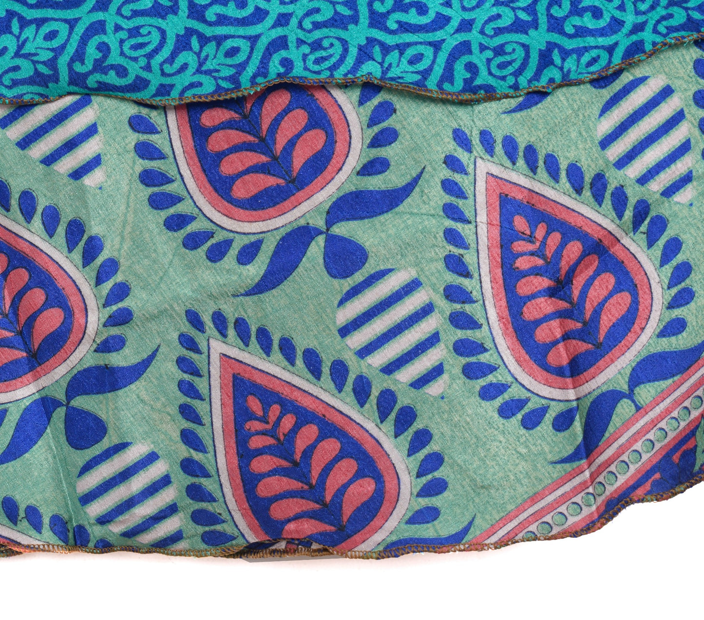 Sushila Vintage Blue Art Silk Saree Magic Wrap Reversible Skirt Beach Dress Boho