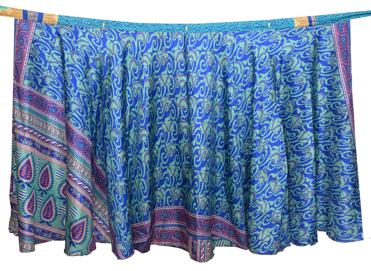 Sushila Vintage Blue Art Silk Saree Magic Wrap Reversible Skirt Beach Dress Boho