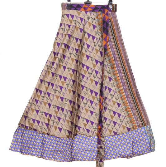 Sushila Vintage Art Silk Saree Magic Wrap Reversible Skirt Beach Dress Clothing