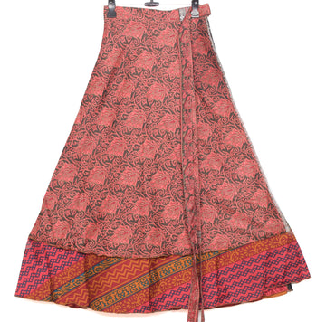 Sushila Vintage Art Silk Saree Magic Wrap Reversible Skirt Beach Dress Maroon