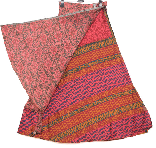 Sushila Vintage Art Silk Saree Magic Wrap Reversible Skirt Beach Dress Maroon