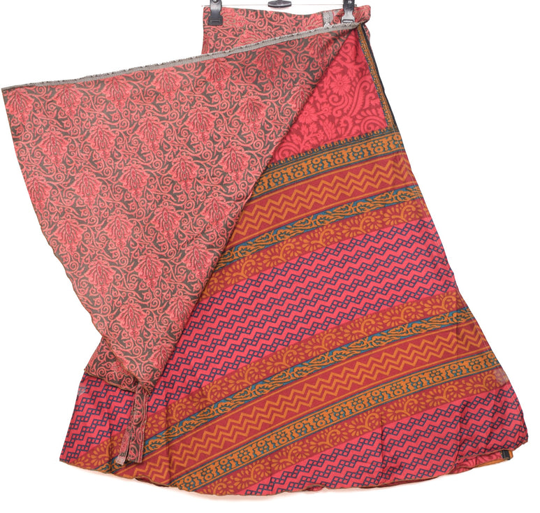 Sushila Vintage Art Silk Saree Magic Wrap Reversible Skirt Beach Dress Maroon