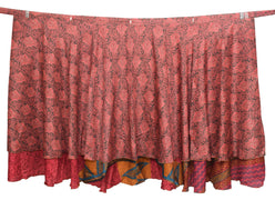 Sushila Vintage Art Silk Saree Magic Wrap Reversible Skirt Beach Dress Maroon