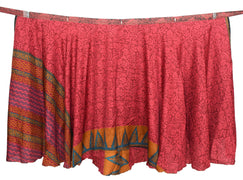 Sushila Vintage Art Silk Saree Magic Wrap Reversible Skirt Beach Dress Maroon