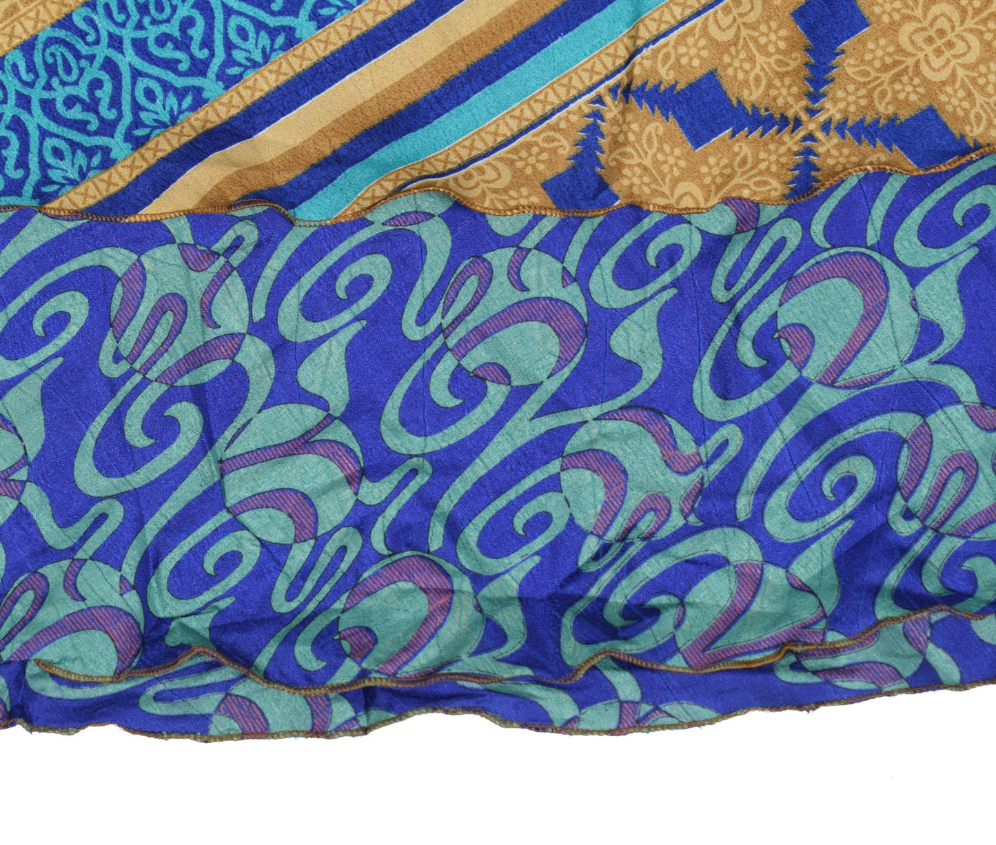 Sushila Vintage Art Silk Saree Magic Wrap Reversible Blue Skirt Beach Dress Boho
