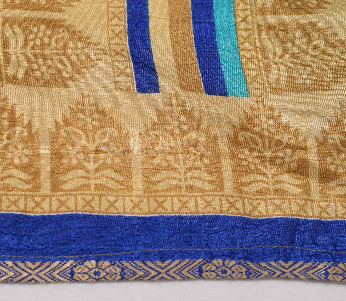 Sushila Vintage Art Silk Saree Magic Wrap Reversible Blue Skirt Beach Dress Boho