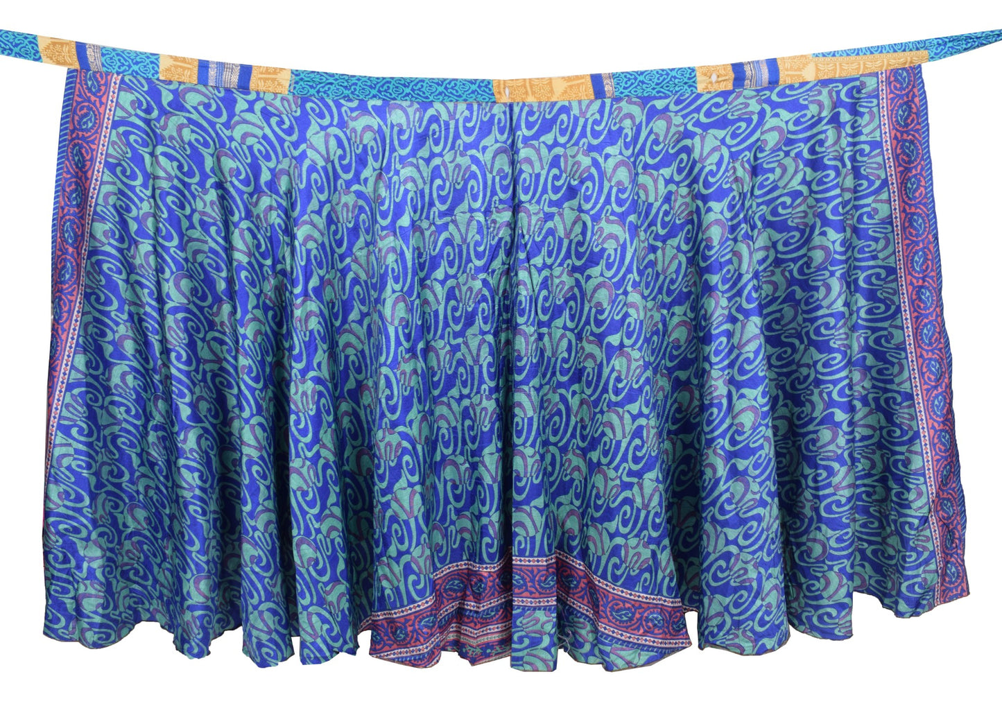 Sushila Vintage Art Silk Saree Magic Wrap Reversible Blue Skirt Beach Dress Boho