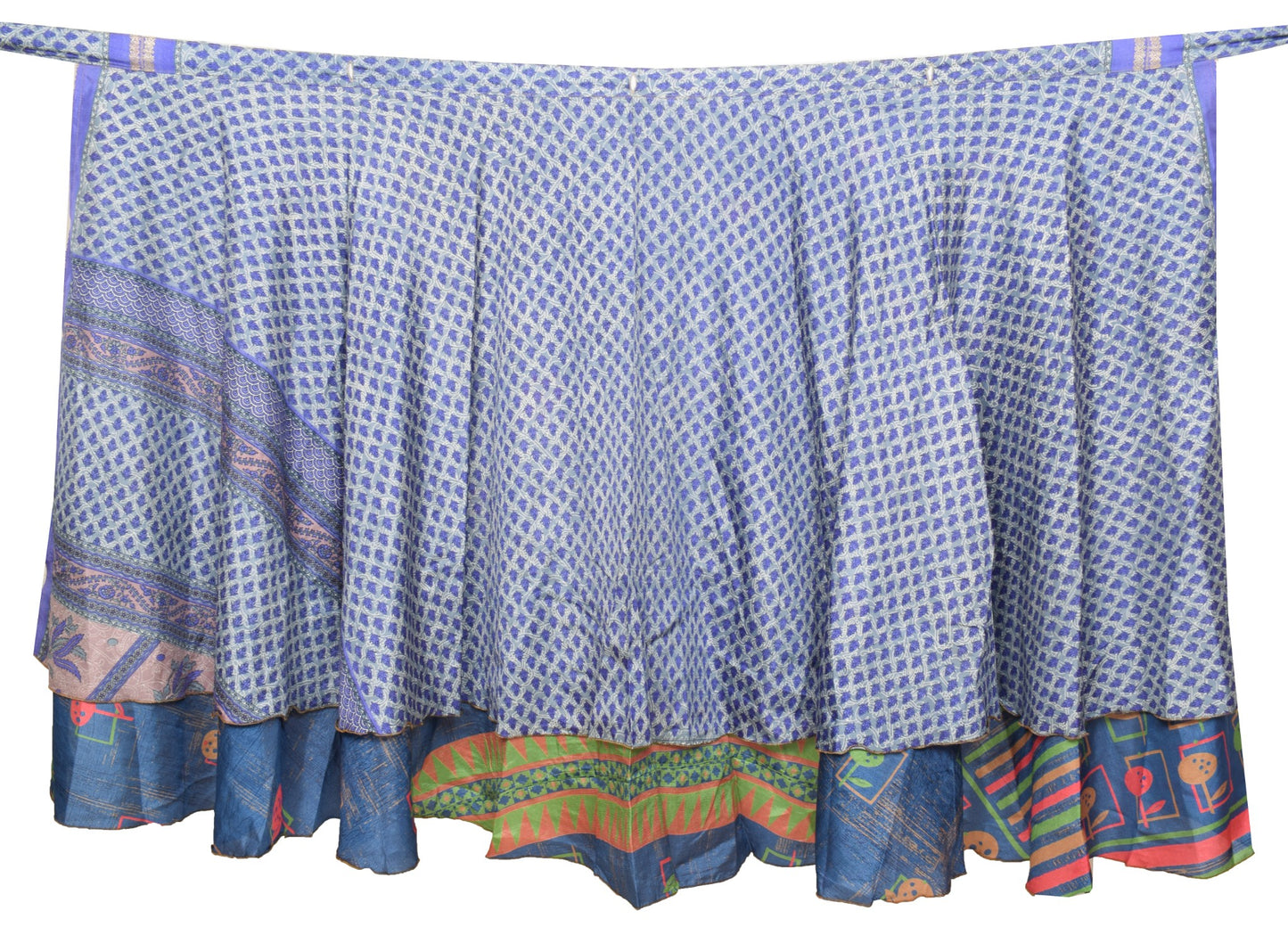 Sushila Vintage Art Silk Gray Saree Magic Wrap Reversible Skirt Beach Dress Boho