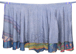 Sushila Vintage Art Silk Gray Saree Magic Wrap Reversible Skirt Beach Dress Boho