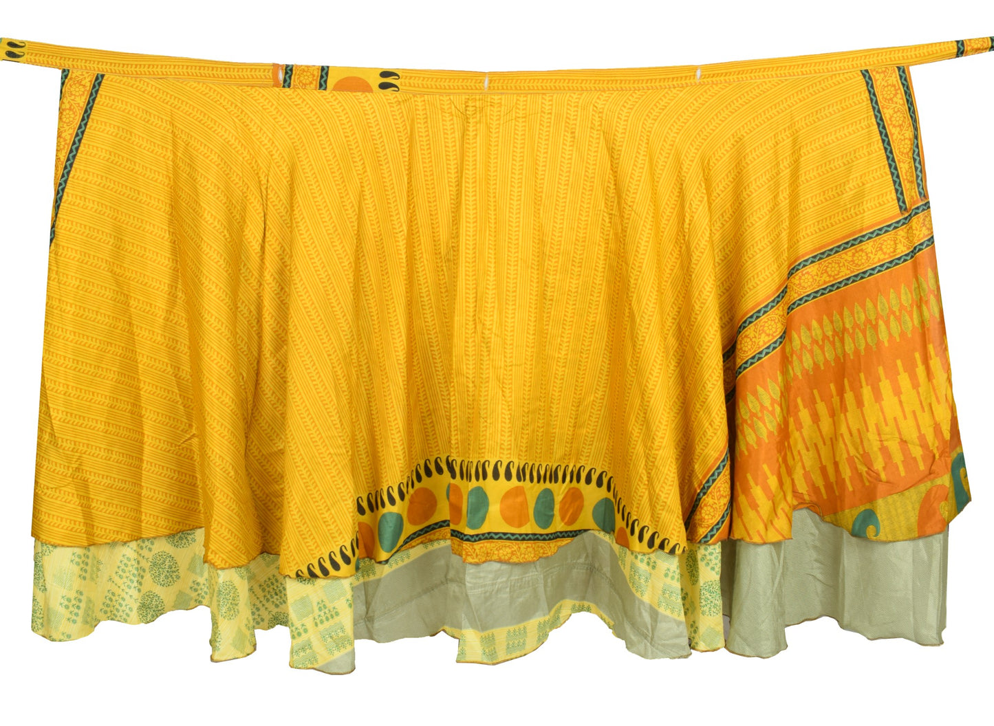 Sushila Vintage Saree Magic Wrap Floral Yellow Reversible Skirt Art Silk Beach Dress