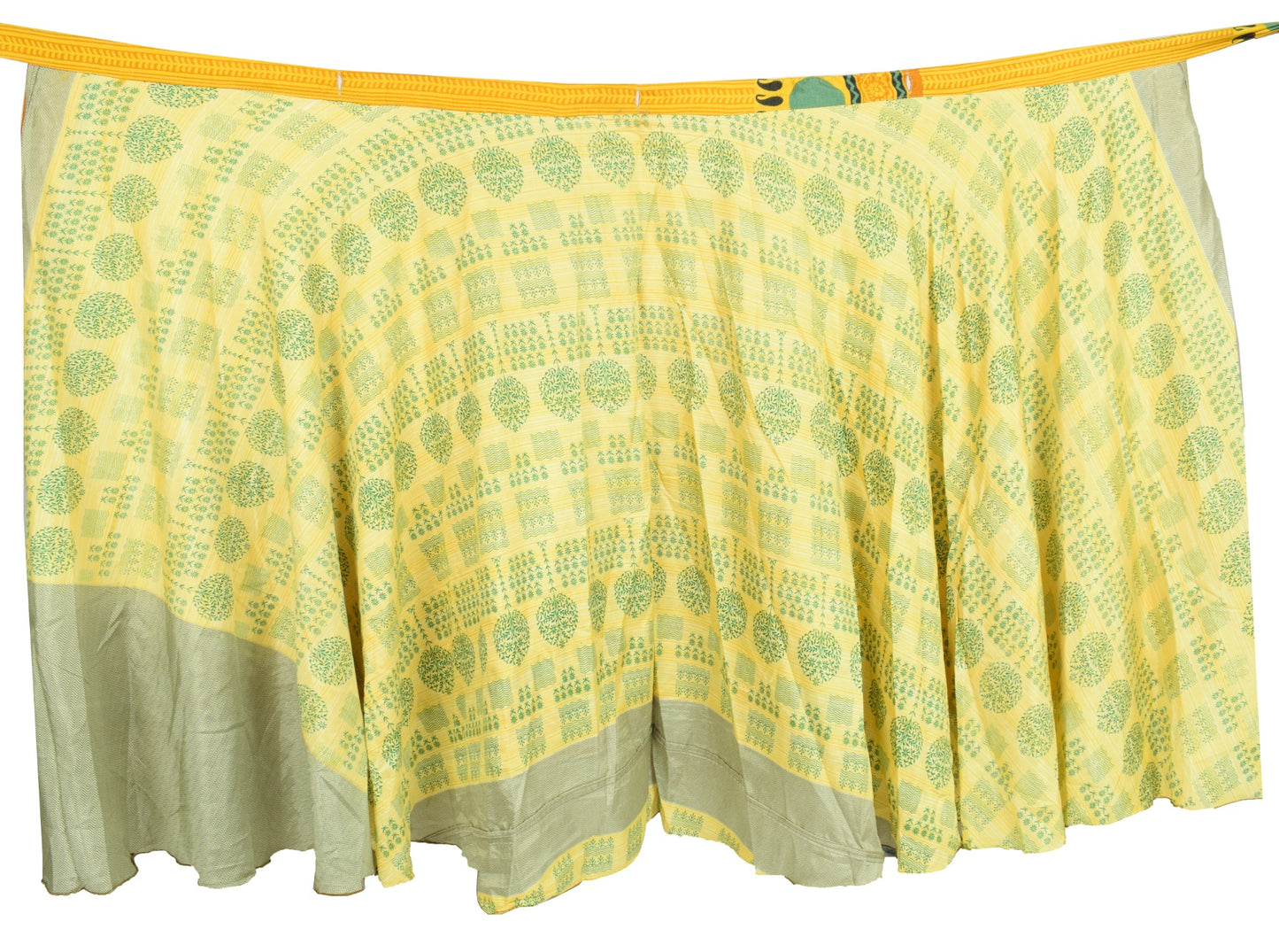 Sushila Vintage Saree Magic Wrap Floral Yellow Reversible Skirt Art Silk Beach Dress