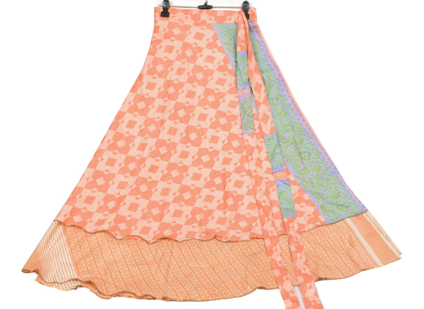Sushila Vintage Beige Art Silk Saree Magic Wrap Reversible Skirt Beach Dress