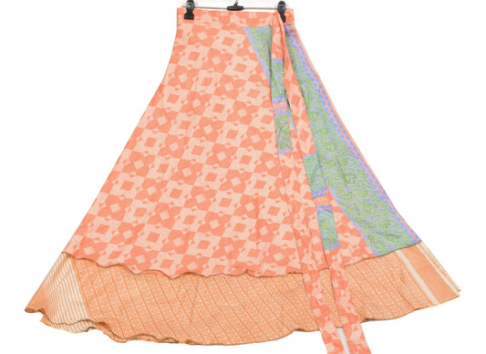 Sushila Vintage Beige Art Silk Saree Magic Wrap Reversible Skirt Beach Dress