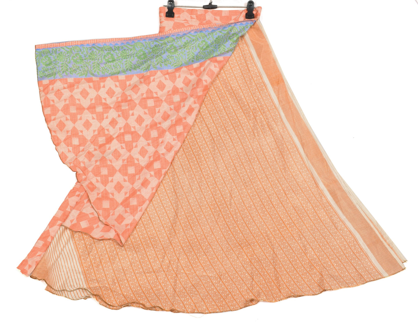 Sushila Vintage Beige Art Silk Saree Magic Wrap Reversible Skirt Beach Dress