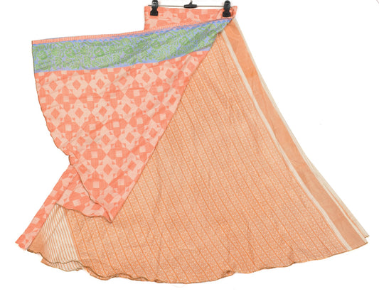 Sushila Vintage Beige Art Silk Saree Magic Wrap Reversible Skirt Beach Dress