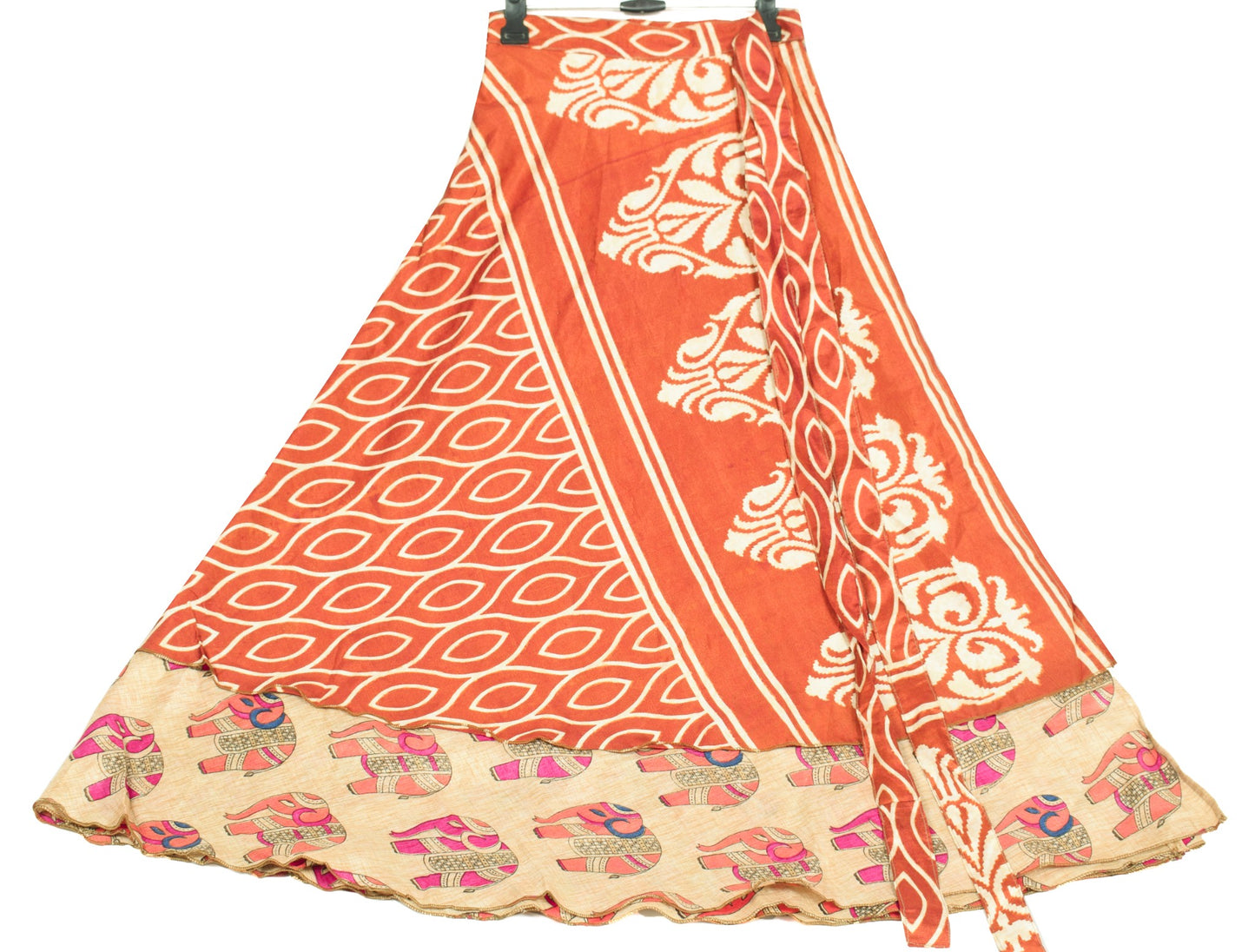 Sushila Vintage Art Silk Saree Magic Wrap Reversible Skirt Elephant Beach Dress