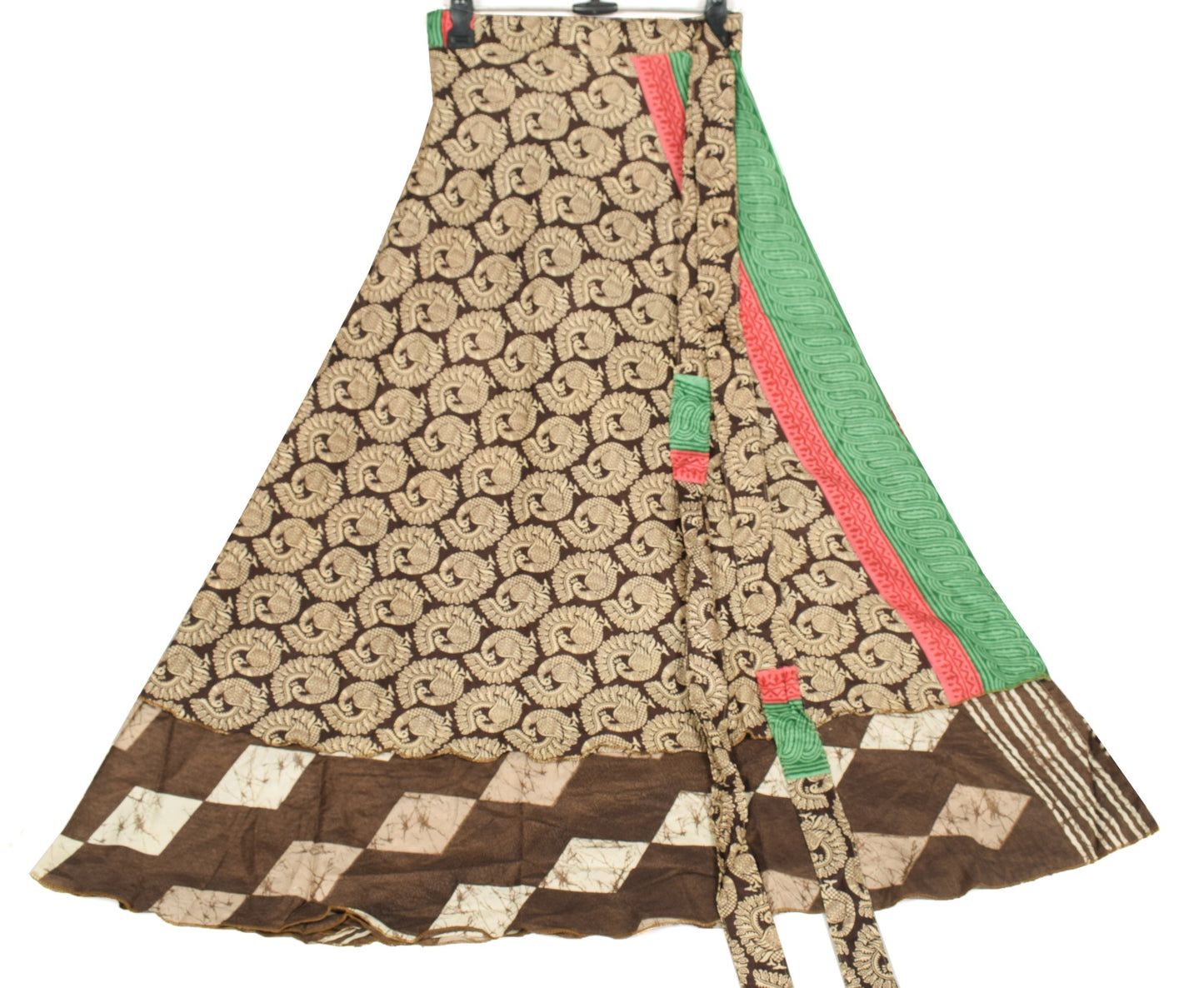Sushila Vintage Art Silk Saree Magic Wrap Reversible Skirt Birds Beach Dress