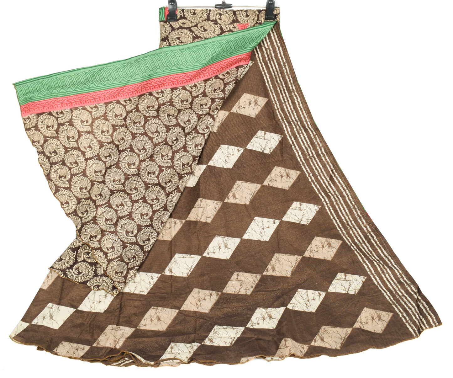 Sushila Vintage Art Silk Saree Magic Wrap Reversible Skirt Birds Beach Dress