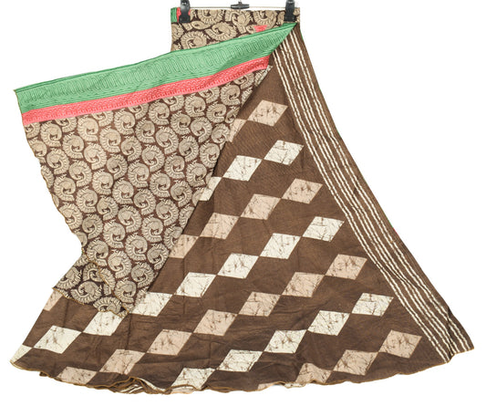 Sushila Vintage Art Silk Saree Magic Wrap Reversible Skirt Birds Beach Dress