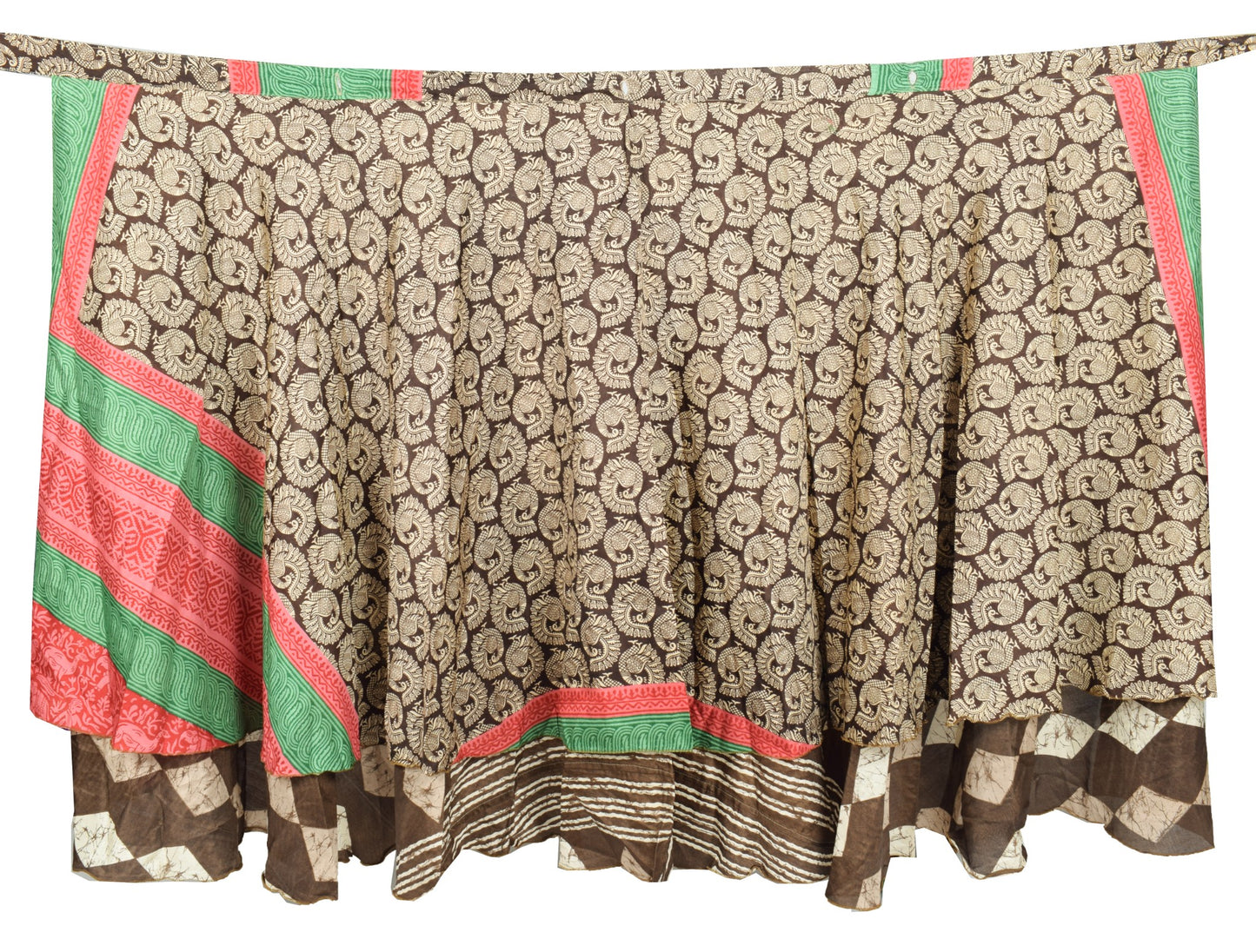 Sushila Vintage Art Silk Saree Magic Wrap Reversible Skirt Birds Beach Dress