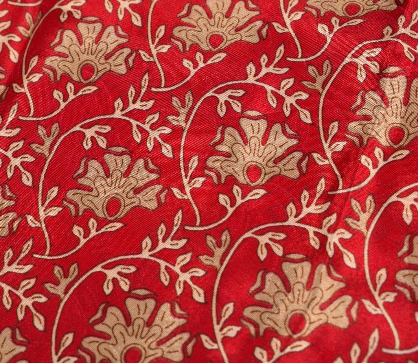 Sushila Vintage Red Saree Magic Wrap Reversible Skirt Art Silk Animal Print Dress