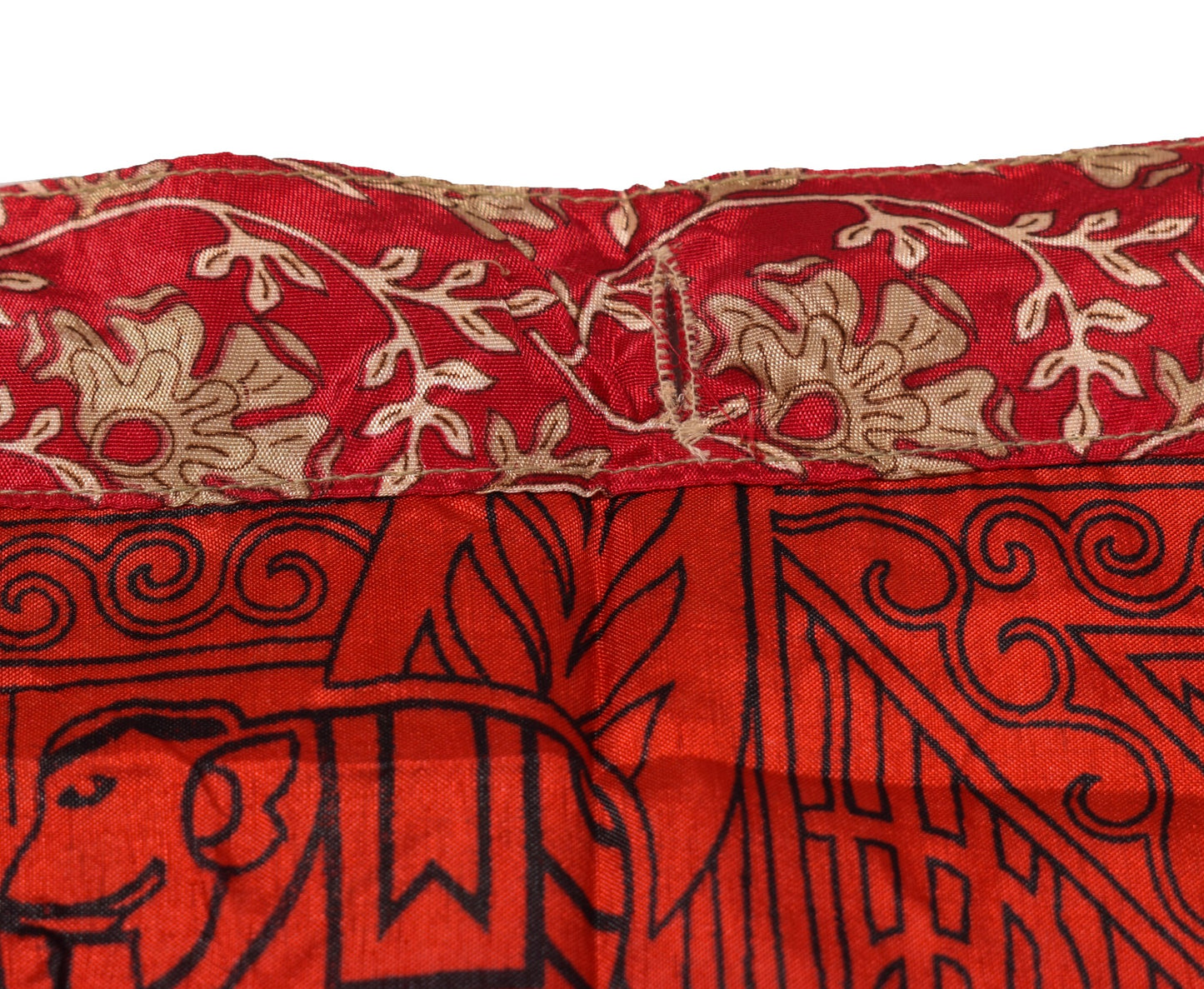 Sushila Vintage Red Saree Magic Wrap Reversible Skirt Art Silk Animal Print Dress