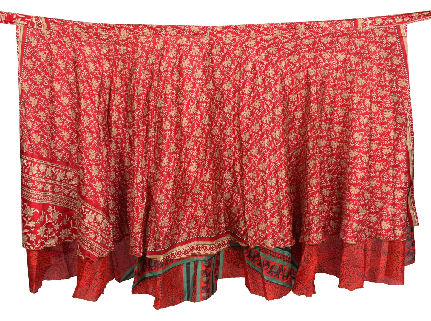 Sushila Vintage Red Saree Magic Wrap Reversible Skirt Art Silk Animal Print Dress