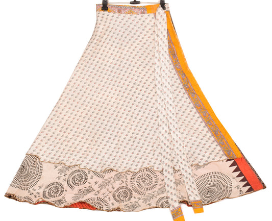 Sushila Vintage Art Silk Saree Magic Wrap Reversible Skirt Wrali Beach Dress