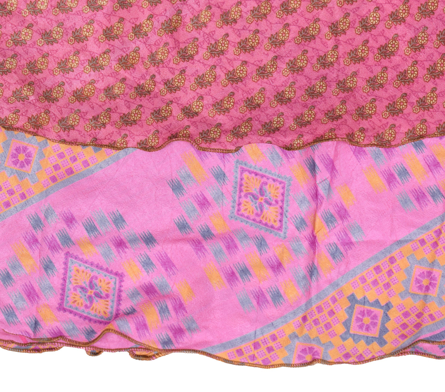 Sushila Vintage Pink Art Silk Saree Magic Wrap Reversible Skirt Beach Dress Boho