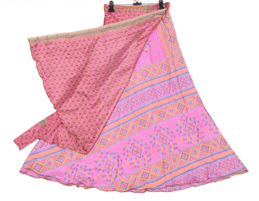 Sushila Vintage Pink Art Silk Saree Magic Wrap Reversible Skirt Beach Dress Boho