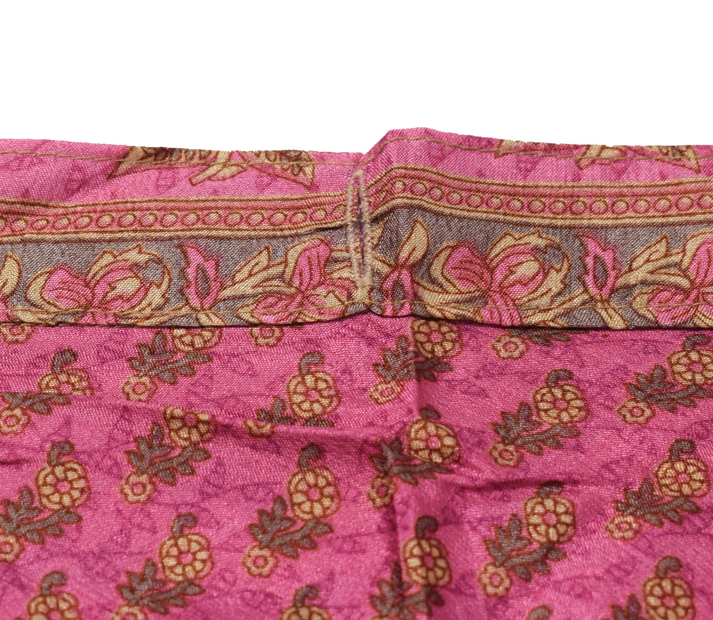 Sushila Vintage Pink Art Silk Saree Magic Wrap Reversible Skirt Beach Dress Boho