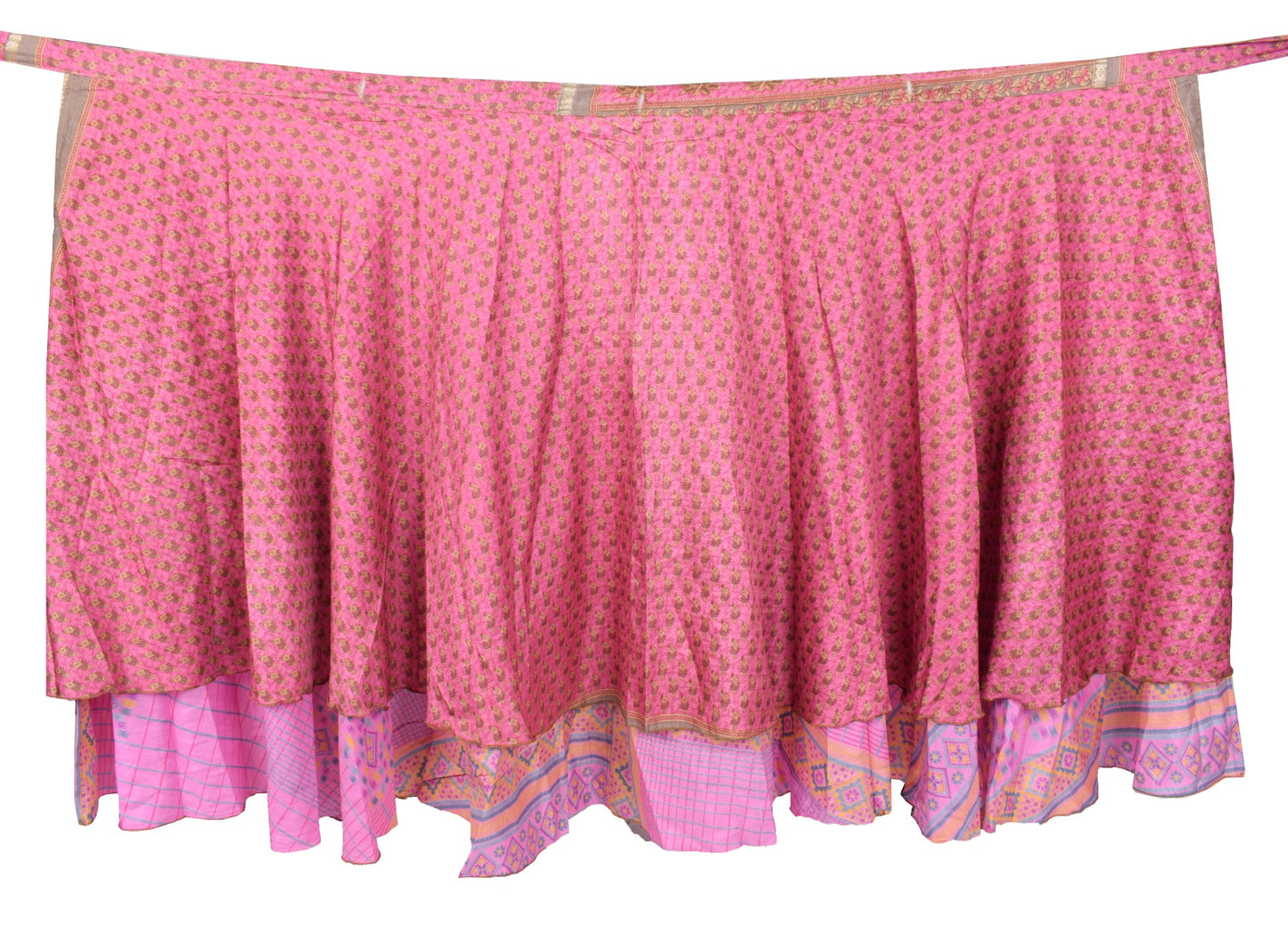 Sushila Vintage Pink Art Silk Saree Magic Wrap Reversible Skirt Beach Dress Boho