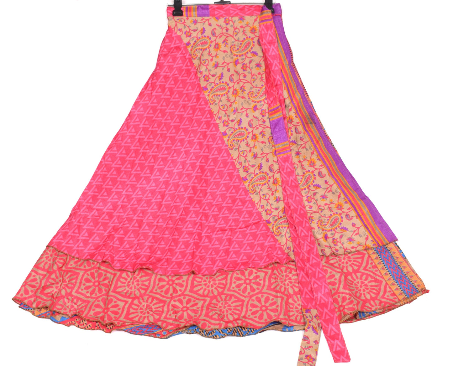 Sushila Vintage Floral Art Silk Saree Magic Wrap Reversible Skirt Pink Dress