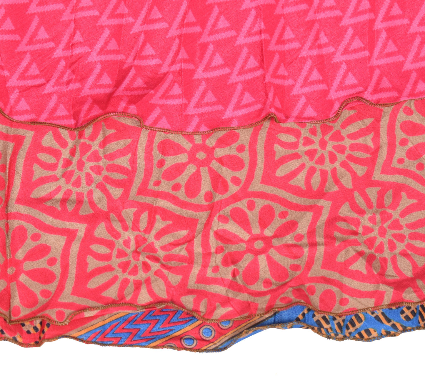 Sushila Vintage Floral Art Silk Saree Magic Wrap Reversible Skirt Pink Dress
