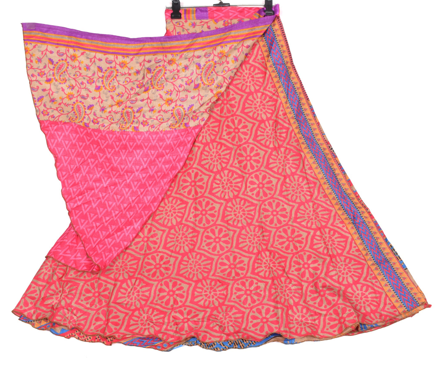Sushila Vintage Floral Art Silk Saree Magic Wrap Reversible Skirt Pink Dress