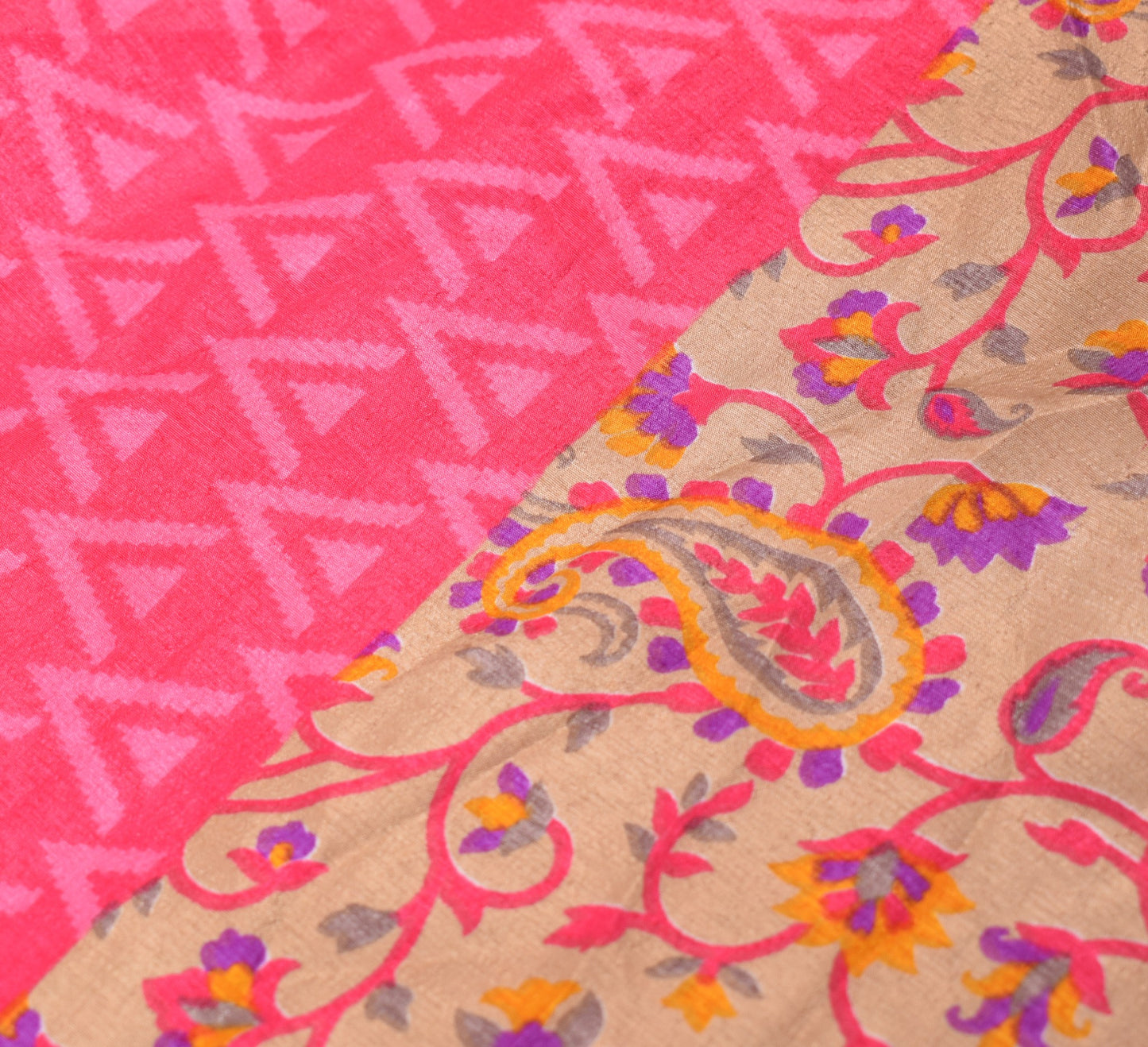 Sushila Vintage Floral Art Silk Saree Magic Wrap Reversible Skirt Pink Dress