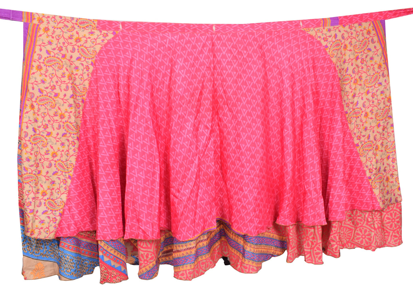 Sushila Vintage Floral Art Silk Saree Magic Wrap Reversible Skirt Pink Dress