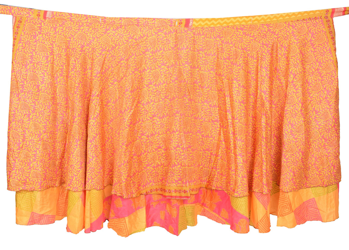 Sushila Vintage Yellow Art Silk Saree Magic Wrap Reversible Skirt Beach Dress