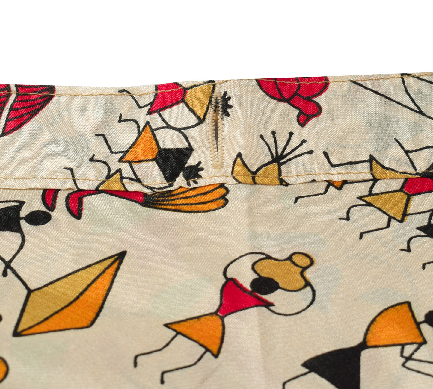 Sushila Vintage Warli Art Silk Saree Magic Wrap Reversible Skirt Cream Dress