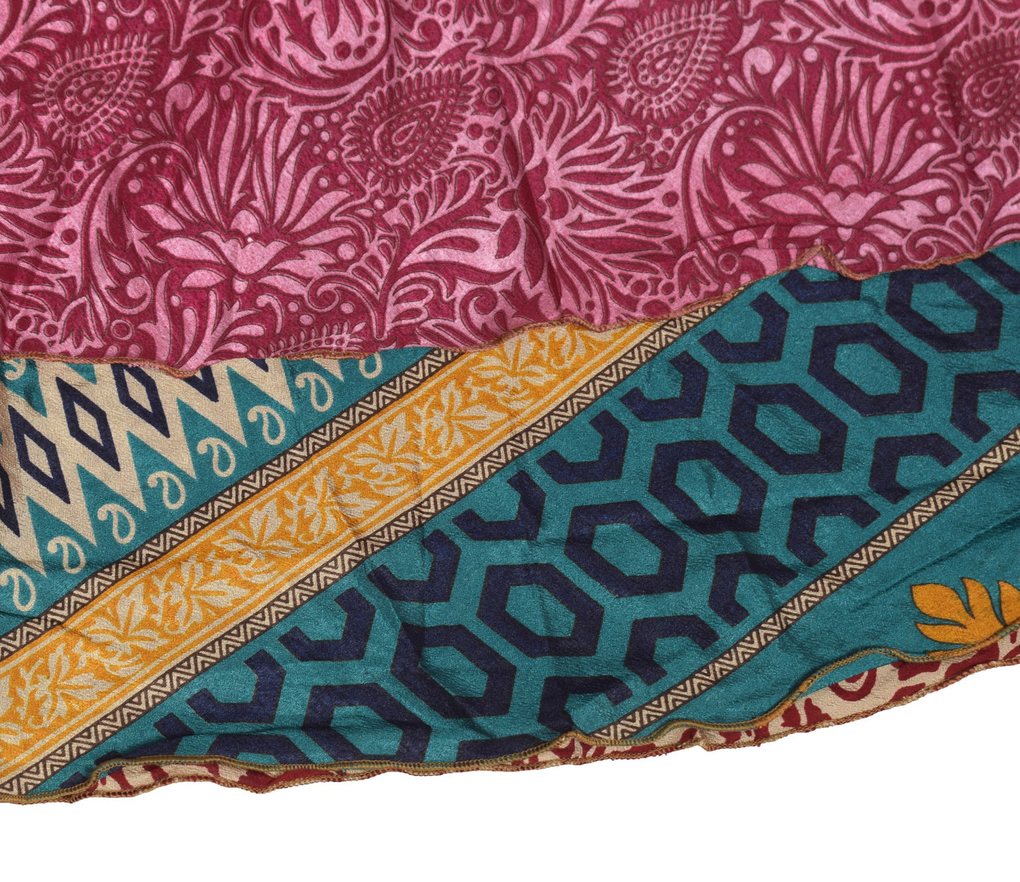 Sushila Vintage Art Silk Saree Magic Wrap Reversible Skirt Floral Pink Beach Dress