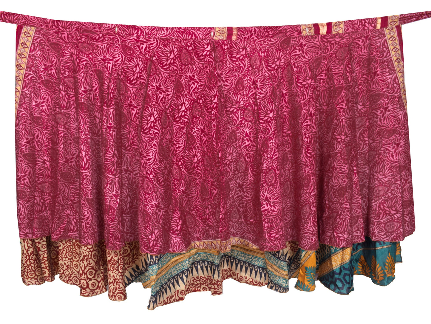 Sushila Vintage Art Silk Saree Magic Wrap Reversible Skirt Floral Pink Beach Dress