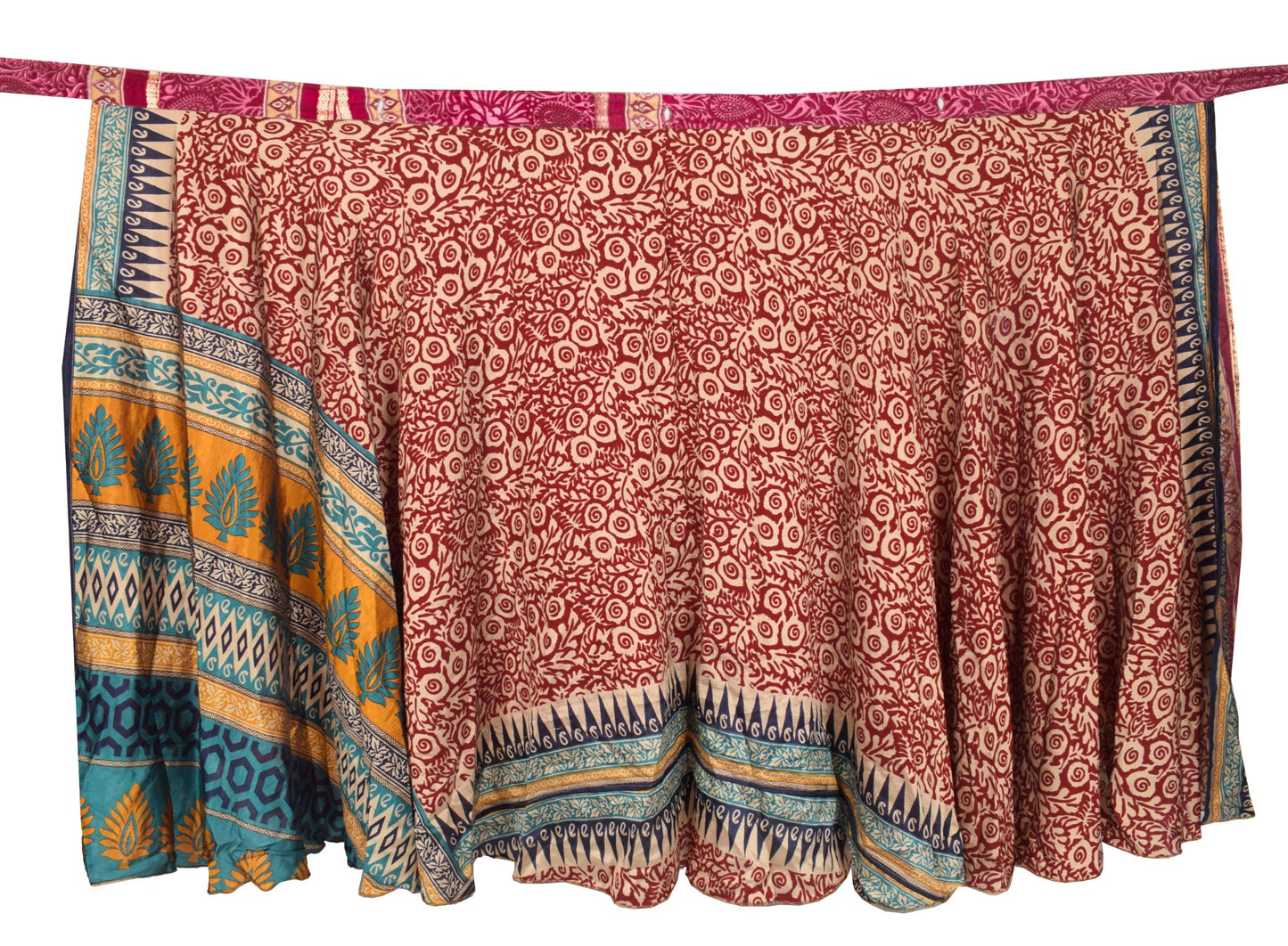 Sushila Vintage Art Silk Saree Magic Wrap Reversible Skirt Floral Pink Beach Dress