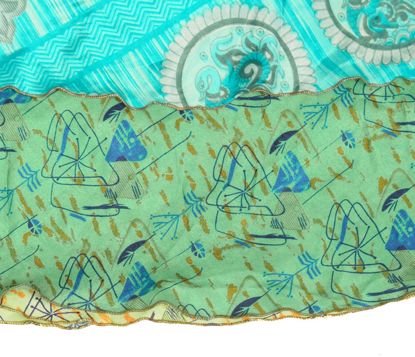 Sushila Vintage Art Silk Saree Magic Wrap Reversible Skirt BeachDress Green Boho