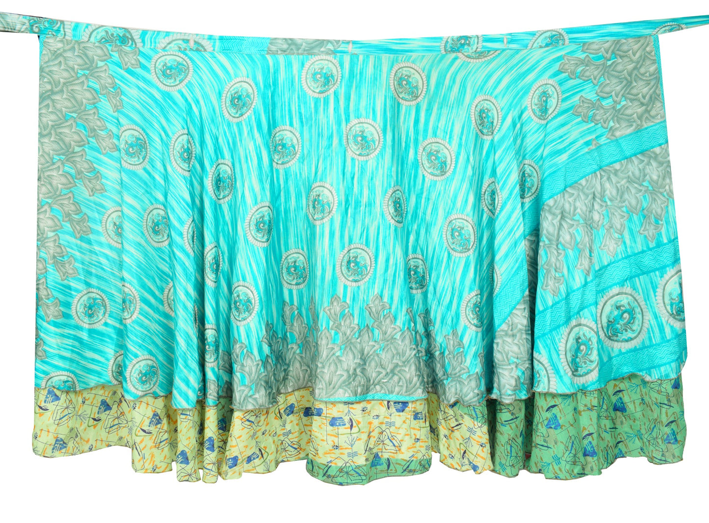 Sushila Vintage Art Silk Saree Magic Wrap Reversible Skirt BeachDress Green Boho