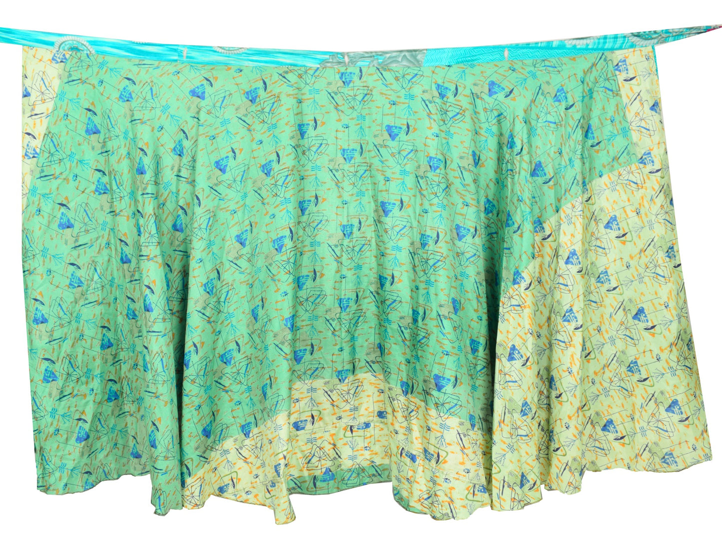 Sushila Vintage Art Silk Saree Magic Wrap Reversible Skirt BeachDress Green Boho