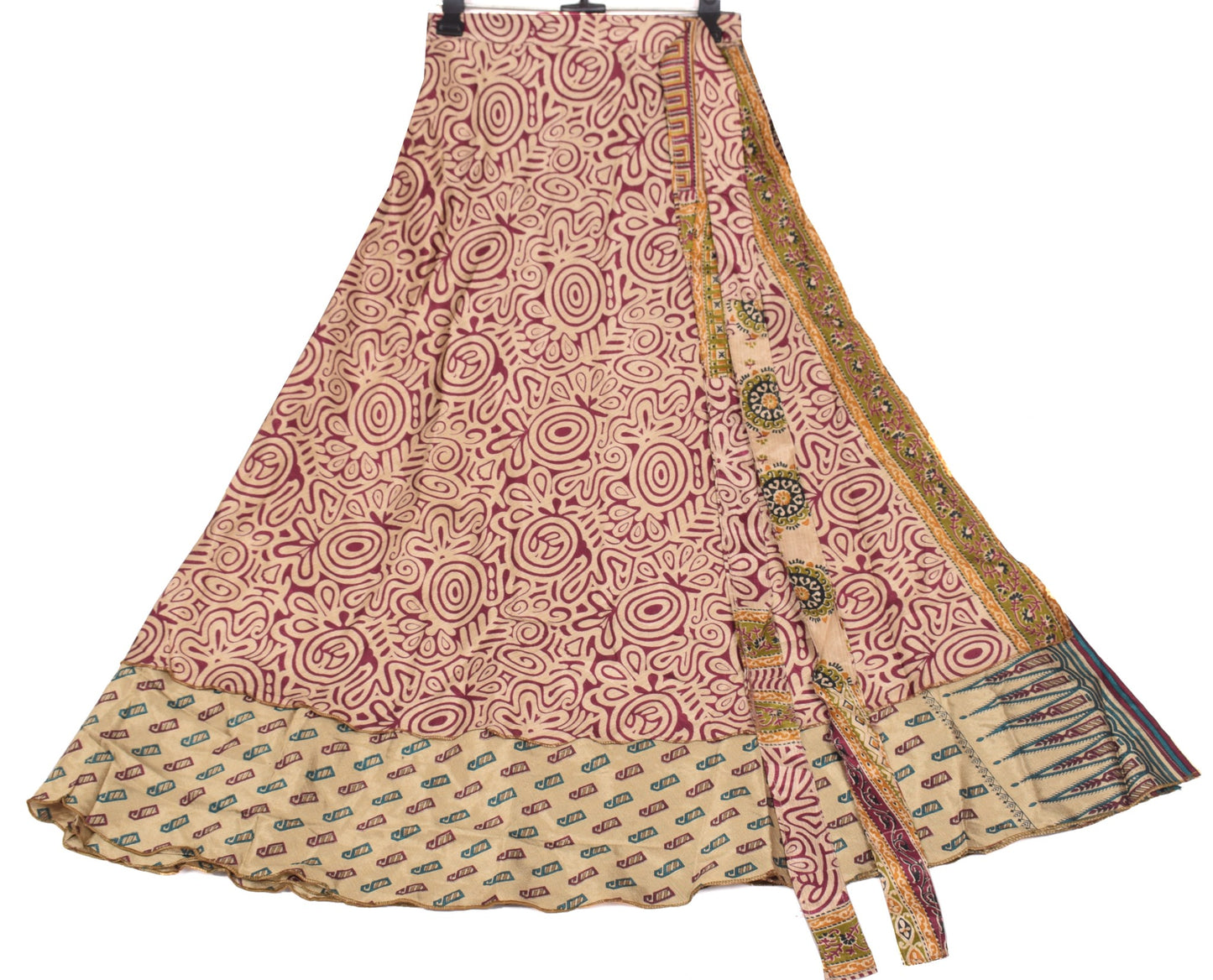 Sushila Vintage Art Silk Saree Magic Wrap Reversible Skirt Paisley Beach Dress