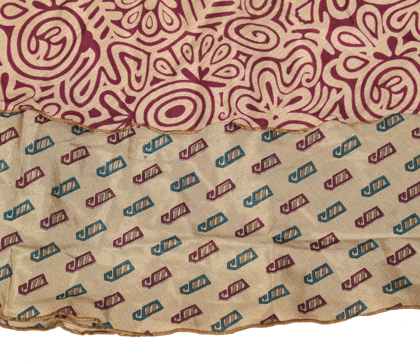 Sushila Vintage Art Silk Saree Magic Wrap Reversible Skirt Paisley Beach Dress