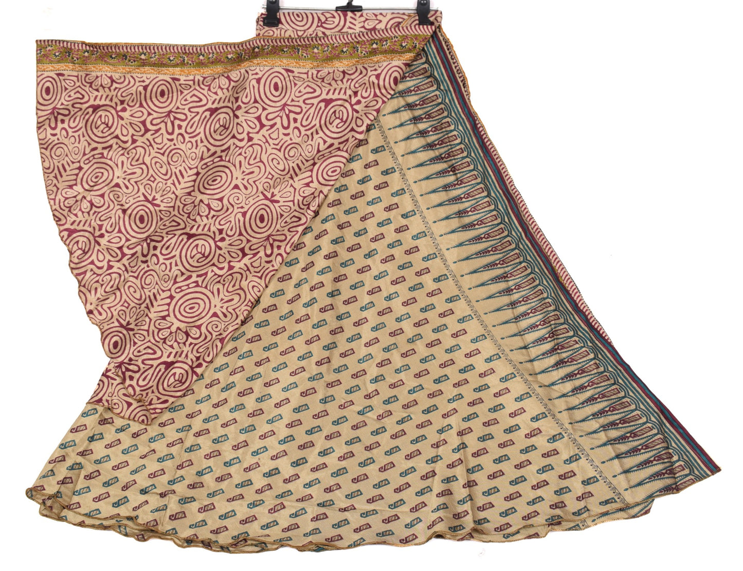 Sushila Vintage Art Silk Saree Magic Wrap Reversible Skirt Paisley Beach Dress
